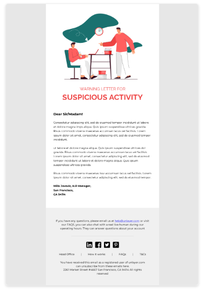 Suspicious Activity email template
