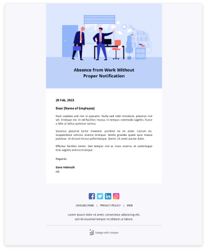 Warning email to employee for leave without information template